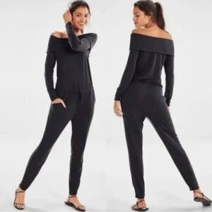 Fabletics Black Off-Shoulder Jumpsuit
